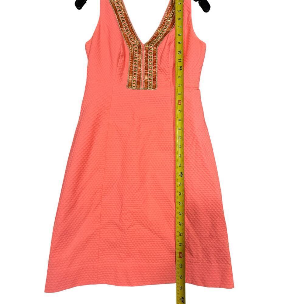 Lilly Pulitzer Eliot Shift Dress in Papaya Coral Beaded V-Neck Size 0 - Picture 3 of 8